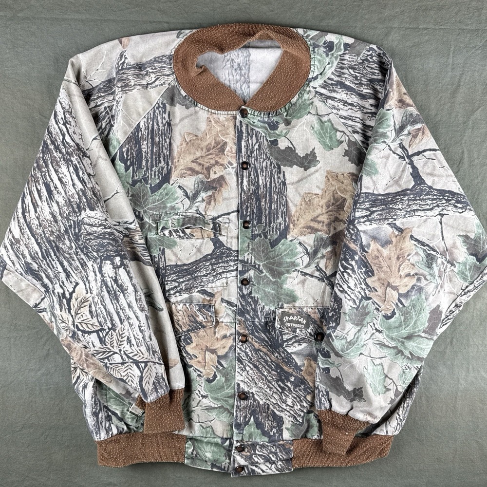 Vintage 90s Camo Hunting Jacket USA Made Snap Front Bomber XXL